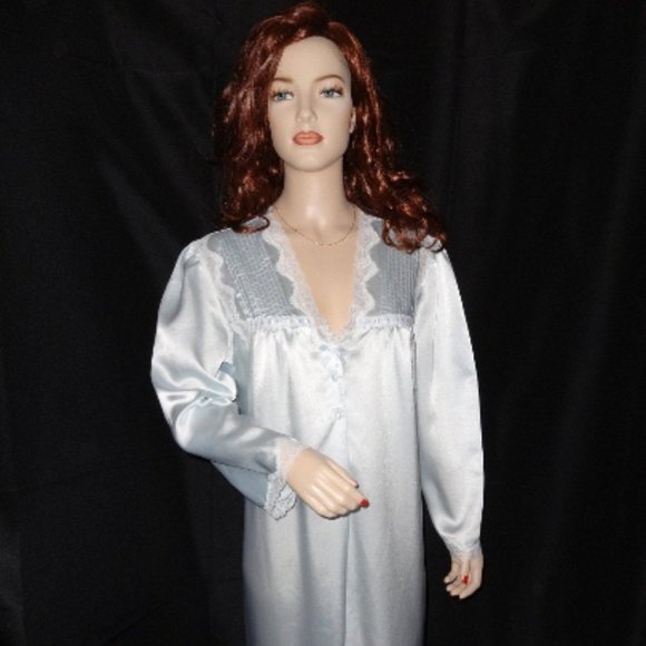 Vintage 90's Ice Blue Satin Barbizon Robe - Picture 3 of 7